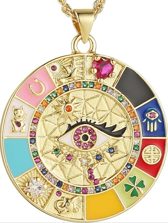 Jewelry - Gold Multi-Color Enamel Lucky Eye Pendant Necklace